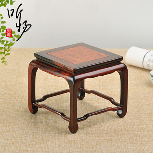 红木方形微型盆景花盆文玩古董奇石摆件小花架花几木质木托架底座