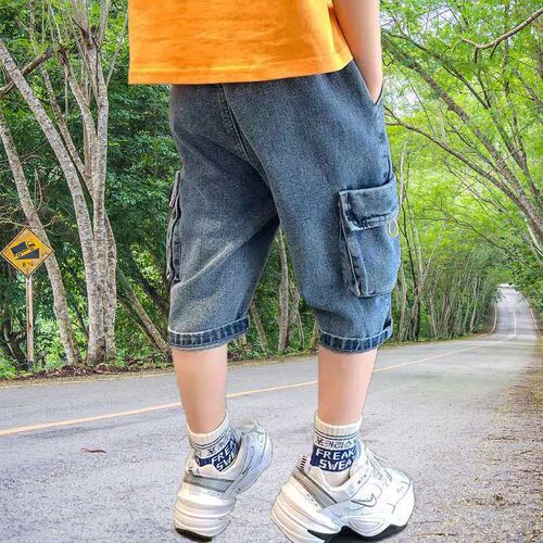 Boys Denim Cropped Pants Summer Medium and Large Childrens
