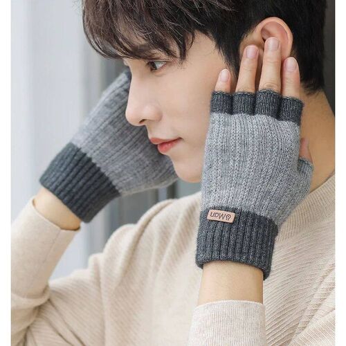 Men Winter Fingerless Half Finger Knitted Gloves Office Knit