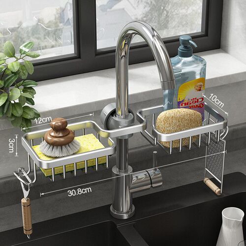 Kitchen Space Aluminum Sink Drain Rack Sponge Storage Faucet