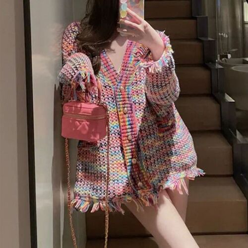2023 New Autumn Rainbow Color Knitted Sweater Women Fashion