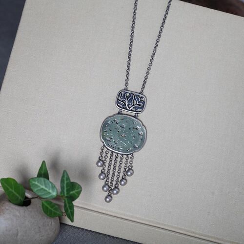 Vintage silver inlaid wealthy jade bamboo hollowed out old c