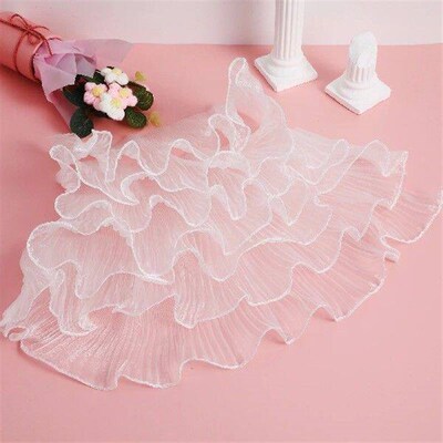 Wavy Big Lace Chiffon Ruffled Fabric Flowers Trim ornament