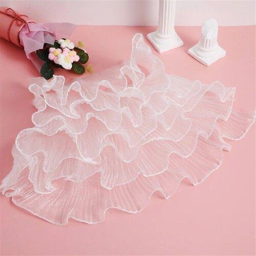 Wavy Big Lace Chiffon Ruffled Fabric Flowers Trim ornament