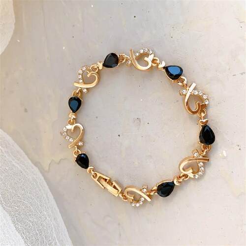 Black Heart Diamond Bracelet Womens Fashion Light LuxuryFash