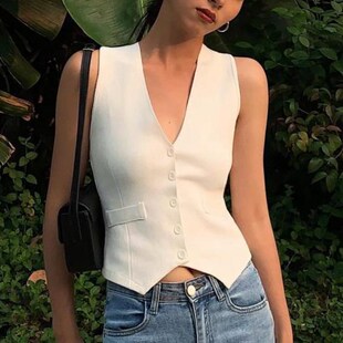 Streetwear All match Solid Outwear Women Vest neck Summer