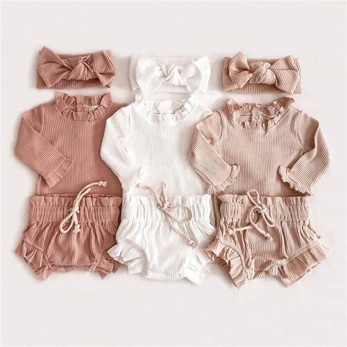 2Pcs Infant Baby Girl Clothes Set Cotton Ruffle Newborn Girl