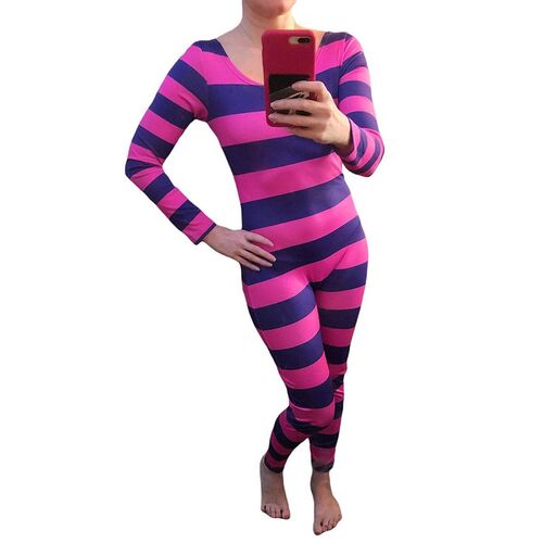 Halloween Womens Cheshire Cat Costume Pink Purple Striped