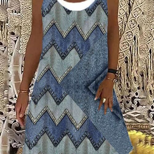 Womens A-Line Dress Sleeveless Irregular Print Skirt