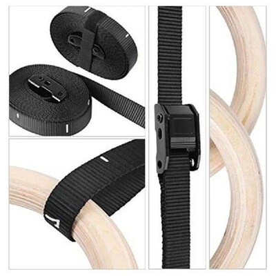 1PCS Birch Fitness Rings Gymnastics Wooden Adjustable