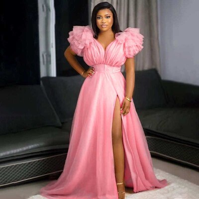 欧美大码大摆网纱连衣裙女Plus Size African Women Mesh Dresses