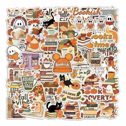 50PCS Bookish Autumn Graffiti Stickers Cartoon Cute Ghost Bo