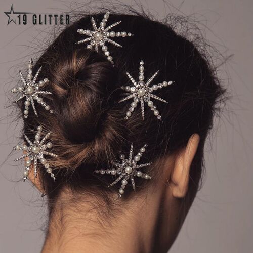 Fashion Star Rhinestone Pearl Hair Pin for Women Bride Bling