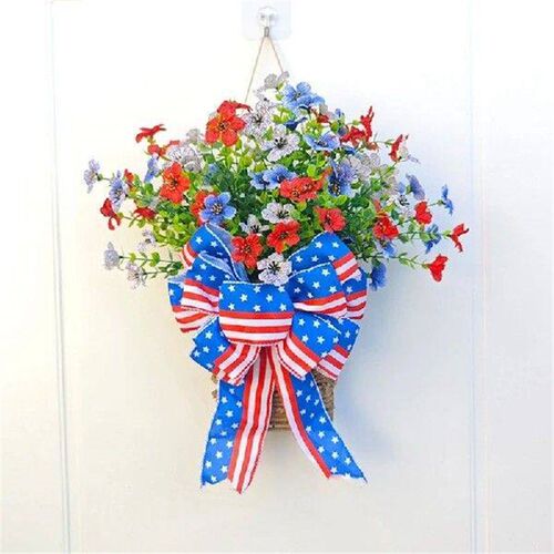 Patriotic Day Flower Basket Decoration For Front Door