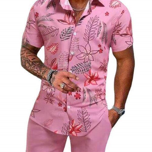 Mens shirt, short sleeved shirt, shorts set, mens