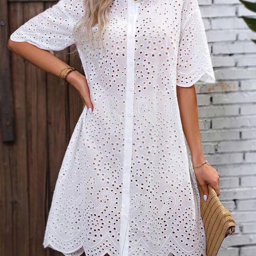 Finjani Eyelet Embroidery Drop Shoulder Dress Womens Button