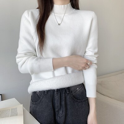 HELIAR Women Cashmere Sweater Thickened Warm O-neck Thermal
