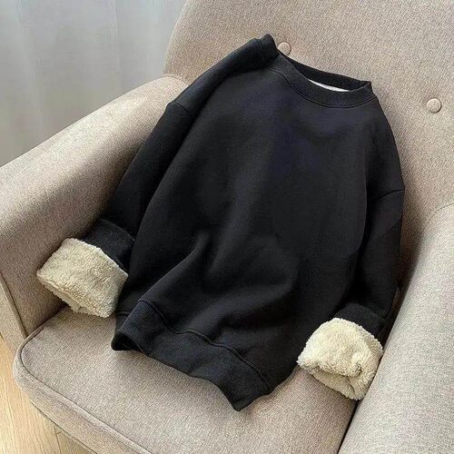 2023 Winter Fleece Thickened Sweatershirts Mens Loose O-nec