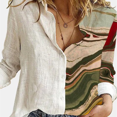 Fashion Stitching Cute Cat Print Long Sleeve Blouses Women