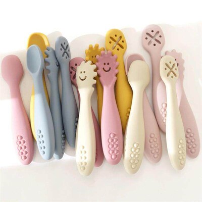 3PCS Cute Baby Learning Spoons Utensils Set Newborn Feeding