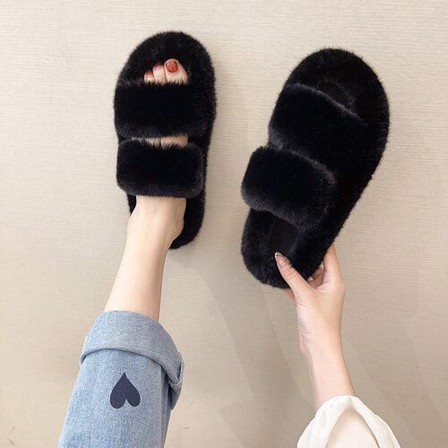 2025 Womens Outerwear Fur Shoes One-strap Double-strap Wome
