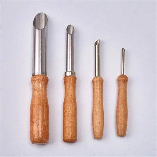 4pcs Stainless Steel Round Punch Set Birch Handle Drilling