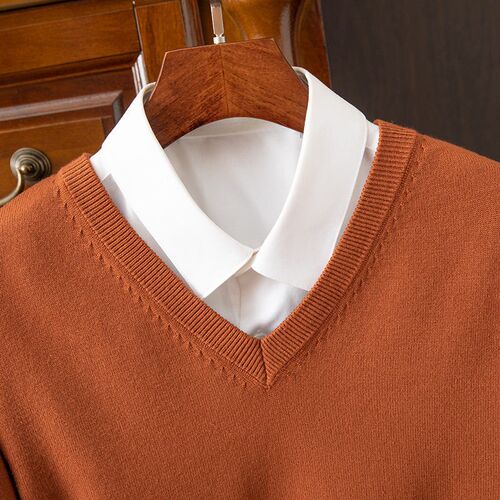 Autumn And Winter Knitwear V-neck Mens Pullover Base Shirt