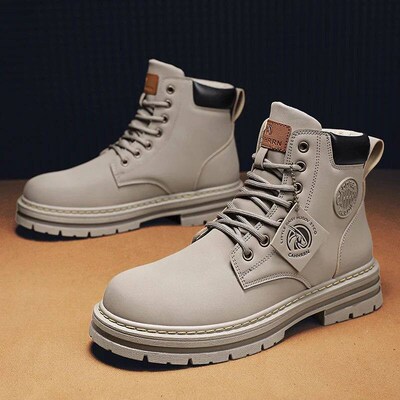 High Top Boots Men Leather Shoes Fashion Motorcycle Ankle Mi
