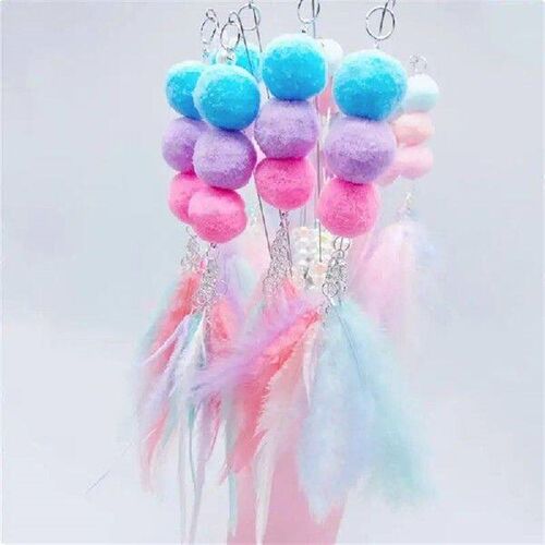 Cat Wand Toy Interactive Pom Pom Faux Feather Bell Kitten
