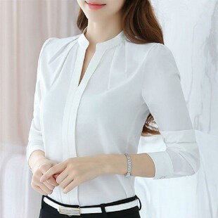Spring Shirts Neck Tops Office Blouses White Autumn Women