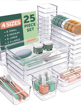 25PCS Clear Drawer Bins Makeup Organizers Organizing Cubes