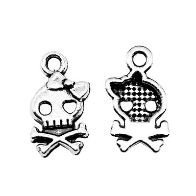 WYSIWYG 40pcs 16x9mm Antique Silver Color Skull Bow Charms C