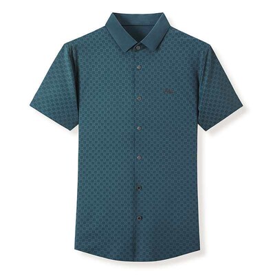 Summer Ice Silk Cool Mens Business Plaid Short-sleeved Shir