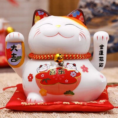 5 inch Ceramic Fortune Cat Waving Hand Lucky Cat Plutus Cat