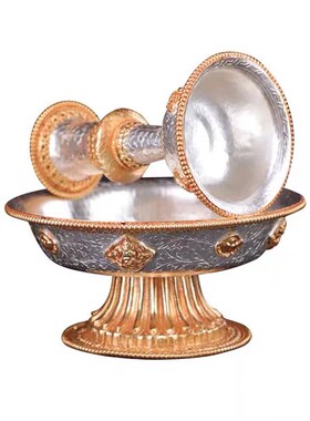 尼泊尔八吉祥护法杯铜制镀金镀银手工雕花护法杯佛前供杯供酒杯