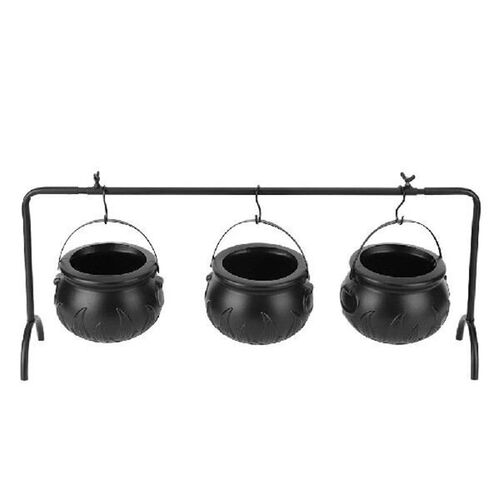 Set of 3 Witches Cauldron Serving Bowls on Rack Halloween