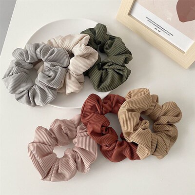 2023 New Solid Color Corduroy Stripe Hair Scrunchie Elastic