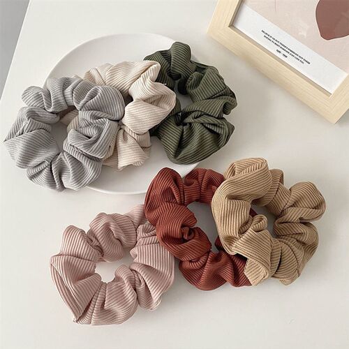 2023 New Solid Color Corduroy Stripe Hair Scrunchie Elastic