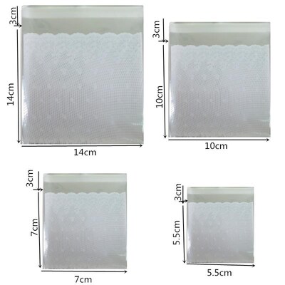 100pcs Plastic Transparent White lace Candy Cookie Gift Bag