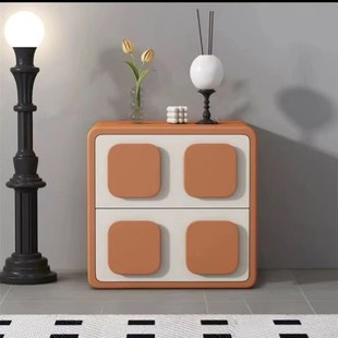 全实木床头柜皮质现代客厅自由柜新款黑色整装斗柜创意奶油风