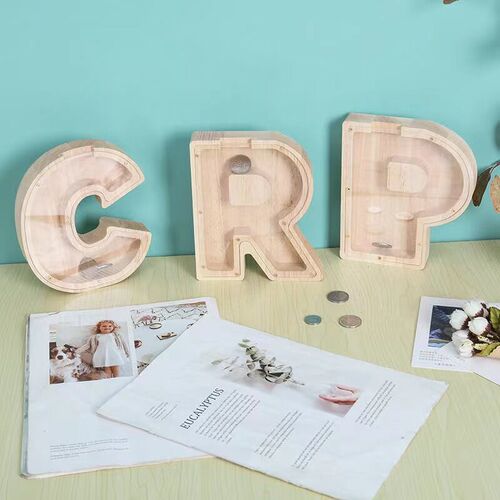 English Alphabet Piggy Bank Wooden Coin Money Box Saving Box