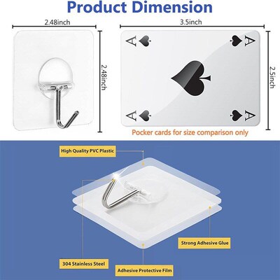 Adhesive Hooks Wall Hooks for Hanging Transparent Waterproof