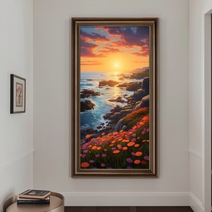 日出东方玄关装饰画20新款走廊过道挂画风景壁画高级感复古油画