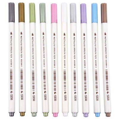 10 Colors STA Fineliner Metallic Marker Pen Liner Felt-tip P