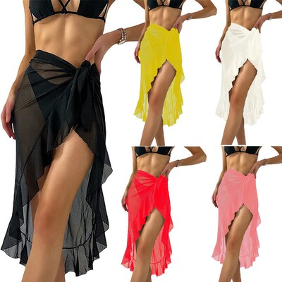 Long&Short Ruffle Skirts Women ver Up Dress Beach Wrap Short