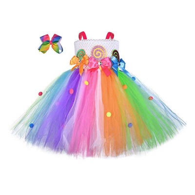 Rainbow Candy Princess Dress Baby Girls Ball Gown Lollipop C