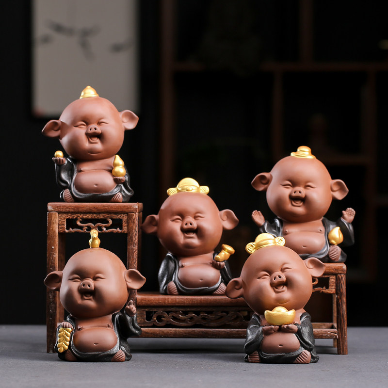 可爱吉祥五福猪紫砂摆件家居客厅茶桌可养精品茶玩茶宠摆设装饰品,家居饰品,装饰摆件,淘宝优惠券,粉丝福利购,淘宝优惠卷