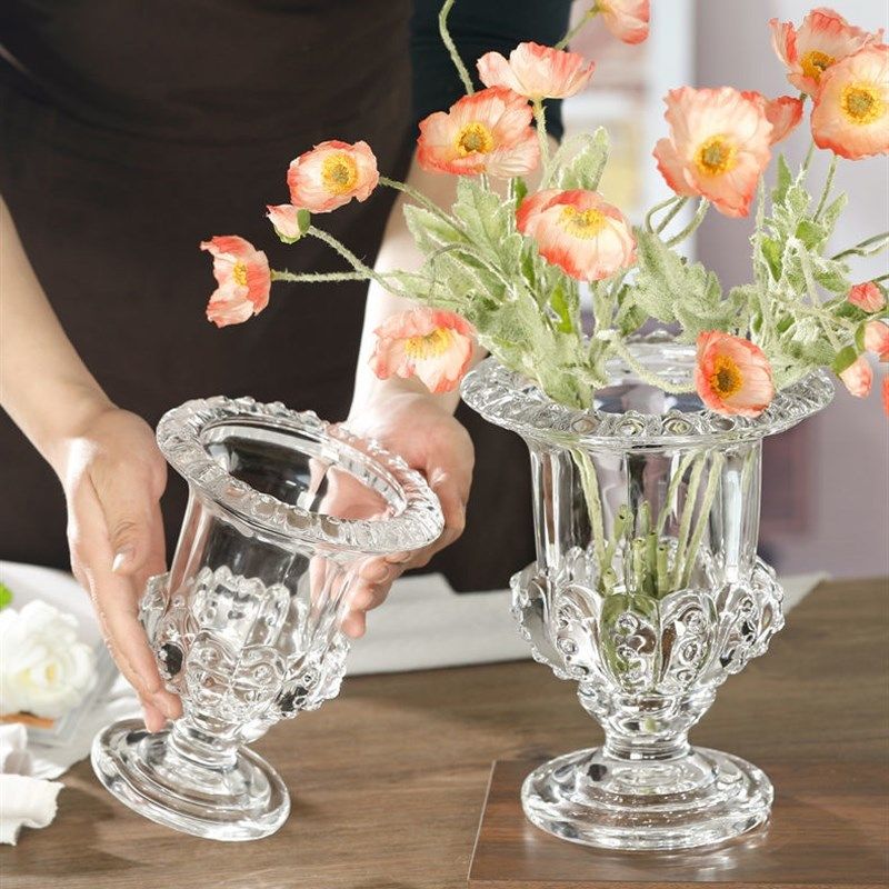 欧式浮雕风灯高脚玻璃花瓶加厚插花水养百合创意家居装饰摆件,家居饰品,花瓶,淘宝优惠券,粉丝福利购,淘宝优惠卷