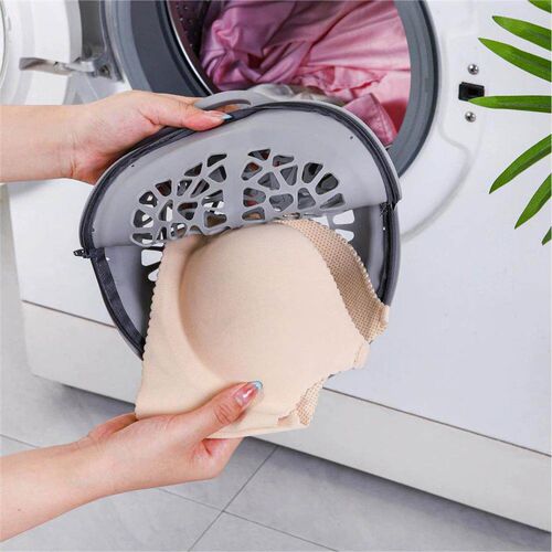 Silicone-like bra laundry bag with hangable zipper design, p
