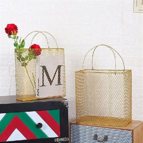 Mesh Metal Table Storage Basket with Handle Chic Nordic